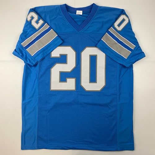Facsimile Autographed Barry Sanders Detroit Blue Reprint Laser Auto Football Jersey Size Men's XL