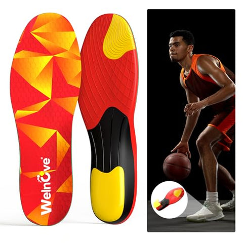 Welnove Sports Insoles for Plantar Fasciitis: Running Insoles to Prevent Injuries & Boost Performance – Shock-Absorbing Triple-Cushion Design for Marathon, Basketball, Pickleball & Hiking, XL