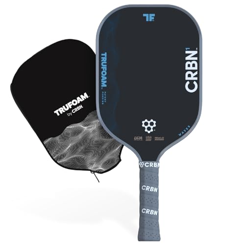 CRBN Pickleball - TruFoam Waves Paddle - Elongated w/Long Handle - Carbon Fiber Pickleball Paddle - 100% Foam Core Designed for Maximum Power, 14mm