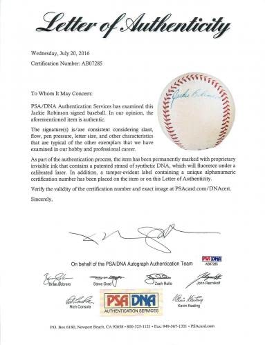 The Finest Jackie Robinson Single Signed National League Baseball PSA DNA COA - Autographed Baseballs