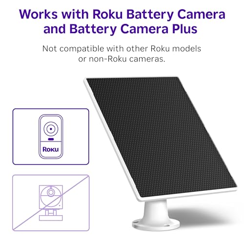 Roku Solar Panel USB-C 2025 for Roku Battery Camera and Battery Plus Only - IP65 Weather Resistant Solar Charger for Driveway, Backyard, & Porch with 360° Swivel Mount - Smart Home