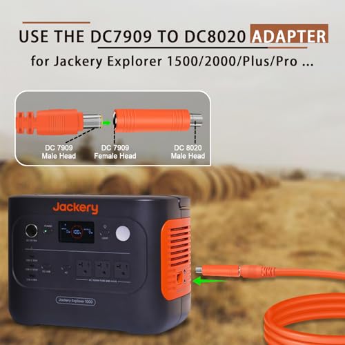 COMeap Solar Panel Adapter for Jackery, 6FT/1.8M Compatible with MC-4 to DC 8mm Extension Cable with DC7909 to DC8020/DC5525 Connector for GZ Yeti Bluetti Solar Generator Power Station 12AWG - Orange