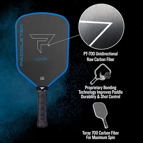 Paddletek Bantam GTO-C 14.3mm Hybrid Pickleball Paddle – Raw Carbon Fiber Face – Aerodynamic Tapered Shape – Polymer Core – 16.25" x 7.75" – 5.5 inch Handle – UPA-A & PBCoR .43 Certified – Made in USA