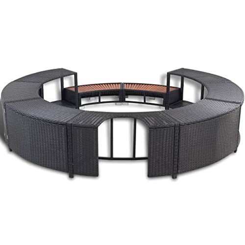 'vidaXL Hot Tub Surround in Stylish Black Poly Rattan - Durable with Built-in Storage, Cutout for Power Pack, Suitable for Heavy Traffic