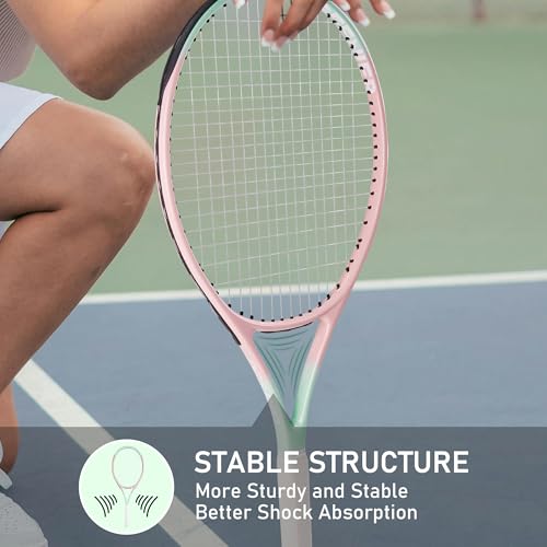 OGEENIER 27" Tennis Racket Set for Adults, Pre-Strung Tennis Racquets for Beginners, 2-Player Recreational Tennis Set with 3 Balls, 2 Vibration Dampers, 2 Grips, 1 Carrying Bag