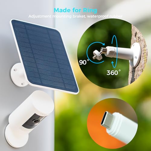 Vicohome 5V Solar Panels for Security Cameras for Bird Feeder 23% Energy Conversion Rate,9.8Ft Cable, USB C & Micro-USB Compatible, Weather Resistant, 360° Adjustable Bracket, for Tapo Eufy Aosu .etc