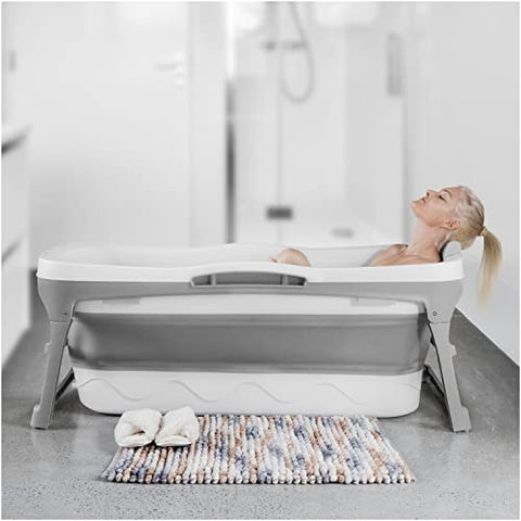 Portable Bathtub for Adult- Extra Large 56" Foldable Collapsible tub. Ergonomically Designed for the Ultimate Relaxing Soaking Bath, Ice Bath. Ideal for Small Spaces, Quick, Effortless Folding Bathtub