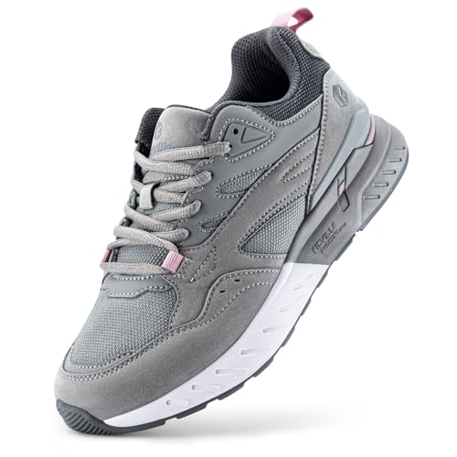 FitVille Womens Wide Width Sneakers Extra Wide Walking Shoes for Women for Flat Foot Plantar- Rebound Core V9 (7.5 X-Wide, Dove Grey)