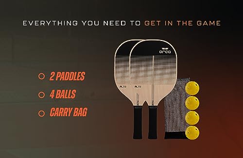 Orca Paddle Co. Alto Pickleball Paddles, Set of 2, with 4 Pickleballs, Mesh Bag Racket for Beginners, Intermediate, Advanced Players - Premium Pickle-Ball Accessories and Equipment