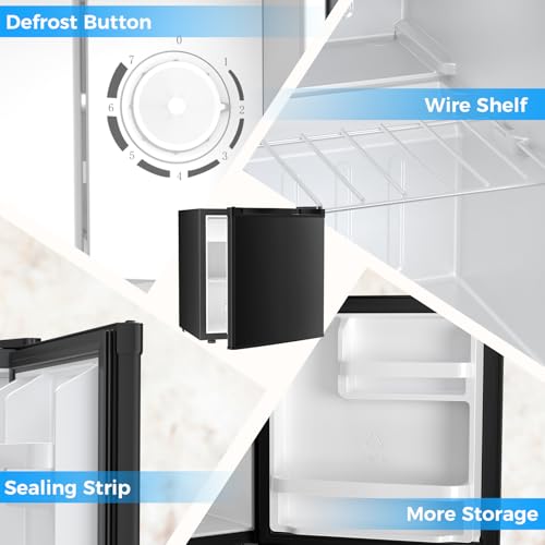 Antarctic Star Compact Refrigerator Mini Fridge with Freezer, Single Reversible Door, Dorm Fridge, Wire Shelf, Defrost Button, for Bedroom, Office, kitchen, 1.7 Cu. Ft, Black