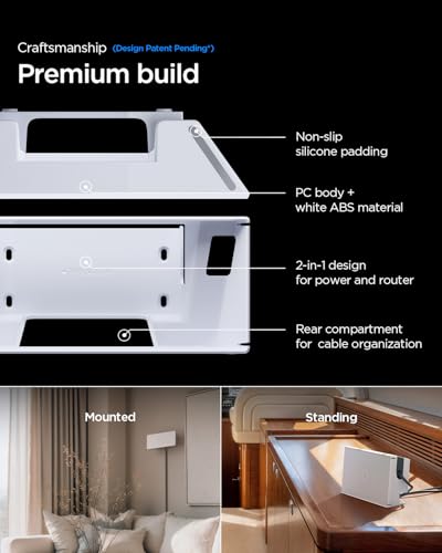 Spigen Wall Mount Designed for Starlink Gen 3 with Cable Organizer Tie, Caddy, Starlink Standard V3 2 in 1 Mesh Router Power Supply Mounting Kit, Wall Holder Stand - White (Design Patent Pending)