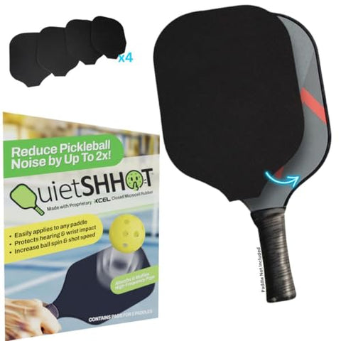 Quietshhot Mutes The Noise - Not The Game - Increase Spin Pickleball Paddle Sound Reducer - Pickleball Noise Reducer Quiet Pickleball Paddle Standard/Hybrid Paddle Size 10.5" x 7.6" - 4 Pads