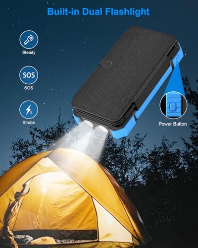 Kepswin Solar Charger Power Bank 49800mAh with 4 Built-in Cables & 3 Foldable Panels, PD22.5W Fast Portable Phone Charger, External Battery Pack with USB-C in/Output & Flashlight for Outdoor Camping