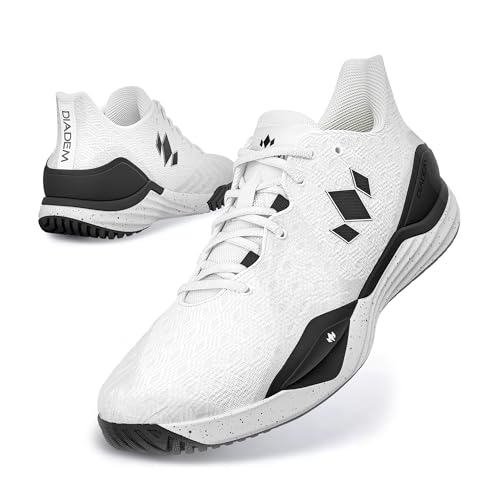 Diadem Court Burst | Men's Pickleball & Tennis Shoes for Stability, Speed, Performance & Comfort, White and Black, US Size M9.5/W11