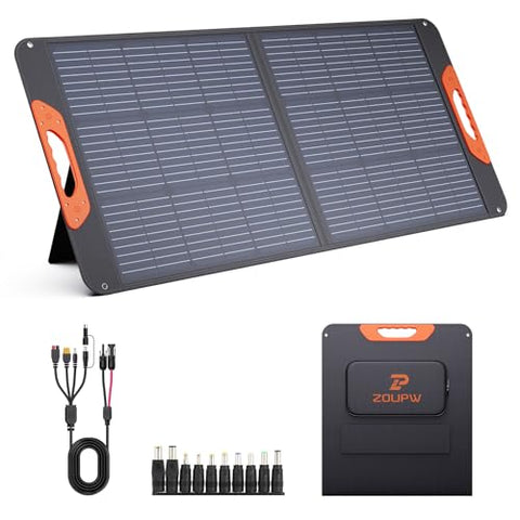 ZOUPW 100W Portable Solar Panel with 5-in-1 Cable,23.5% Efficiency ETFE 20V Foldable Solar Charger for Jackery 300/500/1000V2 &Anker Solix,IP67 Waterproof Offgrid Power for Camping RV Battery Backup