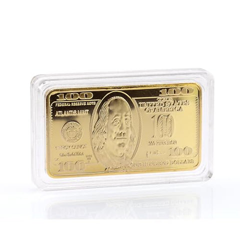 American Coin Treasures Ben Franklin $100 Bar One Troy Ounce Layered in 24KT Gold Novelty Decoration