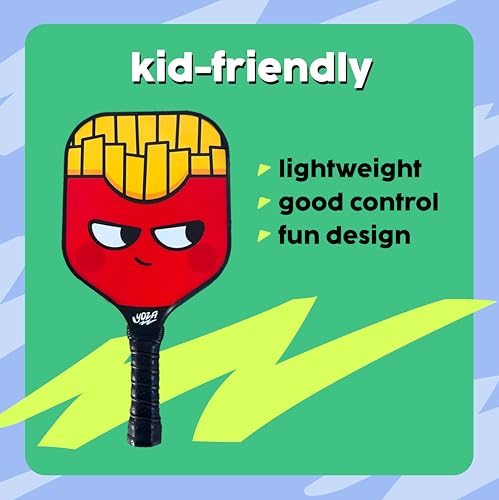 Kids Pickleball Paddle Set of 2 - Burger & French Fries Pickleball Paddles with 2 Balls, Lightweight, Fiberglass, Better Control, Beginner Racket, Perfect Pickleball Gift for Children Ages 4-12, Yoza