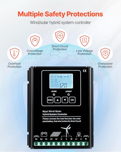 VEVOR 12V 400W Solar Wind Power Kit, 2PCS 100W Monocrystalline Solar Panels + 200W Wind Turbine + MPPT Wind/Solar Hybrid System Controller for Home RV Boat Camping Off-Grid Applications