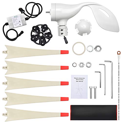 Nature's Generator Wind Turbine Includes 100 Foot 12 AWG Cable, 5 Blades, Controller Box, Land or Marine Use Day and Night