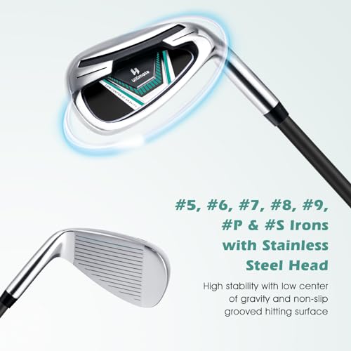 Tangkula 12 Pieces Men’s Complete Golf Club Set Right Hand, Golf Club Package Set with 460CC #1 Driver & #3 Fairway & #5 Hybrid & #5/#6/#7/#8/#9/#P/#S Irons, Putter, Rain Hood, Portable Golf Stand Bag