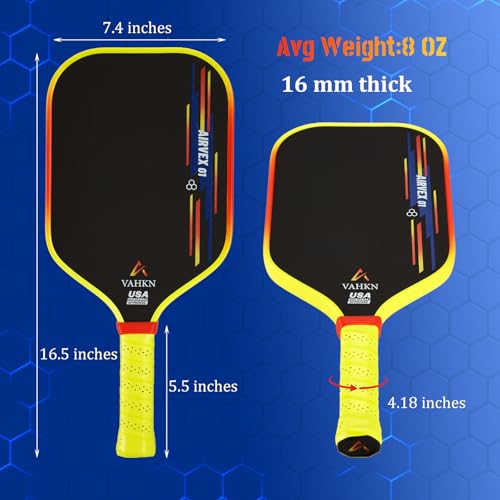 VAHKN Pickleball Paddles |16MM Carbon Fiber Pickleball Paddle | High-Spin Textured Surface & Vibrant Gradient Edge | USAPA Approved Racket for Ultimate Power,Control & Precision (Yellow & Orange 2PCS)