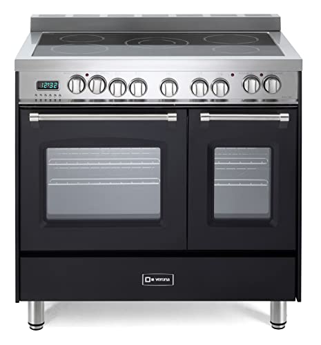 Verona VPFSEE365DE 36 inch Prestige Series Freestanding Double Oven Electric Range with 5 Elements, 3.5 cu. ft. Total Oven Capacity, European Convection in Matte Black