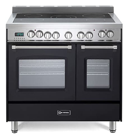 Verona VPFSEE365DE 36 inch Prestige Series Freestanding Double Oven Electric Range with 5 Elements, 3.5 cu. ft. Total Oven Capacity, European Convection in Matte Black