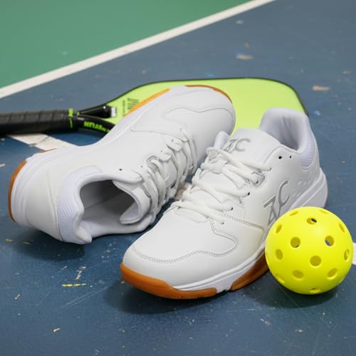 ZVC Pickleball Shoes Men Tennis Shoes Sneakers for All Court Racquetball Athletic Shoes for Badminton Squash Sport White