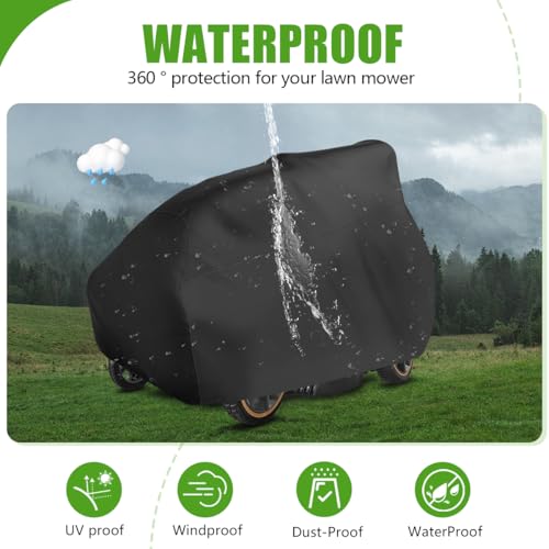 KISEER Outdoors Lawn Mower Cover Waterproof Heavy Duty 210D Polyester Oxford UV Protection Lawn Tractor Cover Fits Decks Up to 54" with Drawstring and Storage Bag
