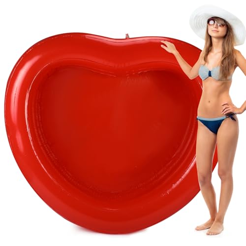 Silipull Giant Red Heart Shaped Inflatable Swimming Pool 71" x 63" x 24" Large Heart Blow up Pool Fits 2-3 Adults for Valentines Wedding Bachelorette Bride Summer Beach Party