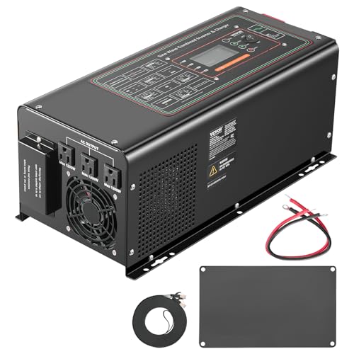 VEVOR Pure Sine Wave Inverter Charger, 2000 Watt, DC 12V to AC 120V, Battery Charger with LCD Display, Remote Control, Solar Inverter for Off-Grid Solar RV Boat Home, Compatible with Various Batteries