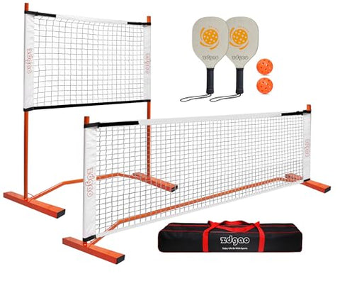 Zdgao Small Pickleball Net Set- 10FT Mini Pickleball Net, 4FT Adjustable Height Dink Training Rebounder Net with Outdoor Pickleballs, Paddles Set of 2 and Carry Bag for Driveway, Backyard