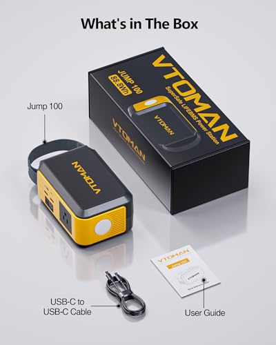 VTOMAN Jump 100 Portable Power Station, 88.8Wh Solar Generator LiFePO4 Battery Power Station with 100W (Surge 200W) AC Outlet, 1x PD 65W USB-C, 2x Regulated 5V/2.4A USB-A for Camping
