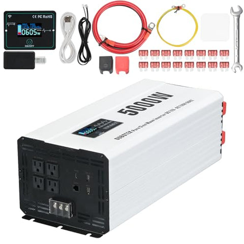 OUBOTEK 5000 Watts Power Inverter Peak 10KW, Pure Sine Wave 12V DC to 120V AC Off Grid Solar Inverter with Wireless Remote Control LCD Display 4 AC Outlets Hardwire Terminal for Home RV Camping