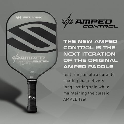 Selkirk Sport Amped Control Pickleball Paddle | Assembled in The USA | Next-Gen FiberFlex+ Face & Ultra Durable Spin Coating | 16mm X5 Core for Unrivaled Precision & Control | Epic Lightweight Gray