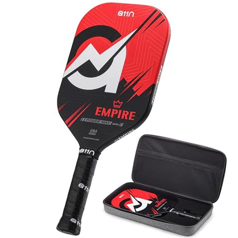 A11N Empire Edgeless Pickleball Paddle – Carbon Fiber Paddle with Longer Handle Design for Double-Handed Backhand & SuperGrit Surface Texture Technology, PowerMax – Elongated Shape, Red
