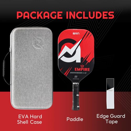 A11N Empire Edgeless Pickleball Paddle – Carbon Fiber Paddle with Longer Handle Design for Double-Handed Backhand & SuperGrit Surface Texture Technology, PowerMax – Elongated Shape, Red