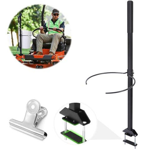 CAROD Zero Turn Mower Handle, 5 Gallon Bucket Bracket Holder with Clip, Lawn Mower Accessories Mounting Handle Kit for Outdoor Garden Trash Yard Cleaning Grabber Tool, Black
