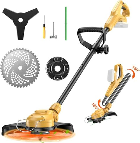 Weed Eater for Dewalt 20V Battery, 600W 2 in 1 Cordless String Trimmer & Weed Wacker,12 Inch Brushless Grass Trimmer with 3-Tooth Blade, Saw Disc for Lawn, Yard and Bush Trimming (No Battery)