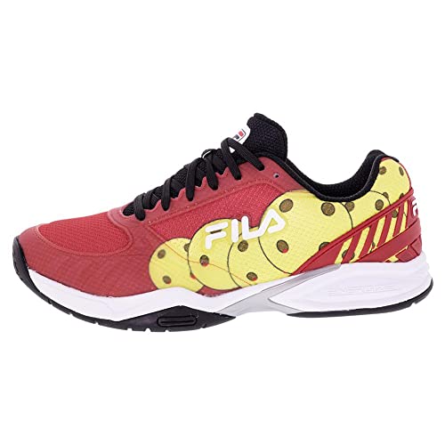 Fila Men’s Volley Zone Pickleball Shoes, Red/Black/Safety Yellow (US Men's Size 11.5)