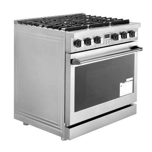 VEVOR Gas Range Oven, 36 Inches Width, Freestanding Stainless Steel Stove and Oven with 6 Sealed Cooktop Burners, Easy Reach Racks, Halogen Light, 6.0 Cu. Ft. Capacity, for Home Apartment Kitchen