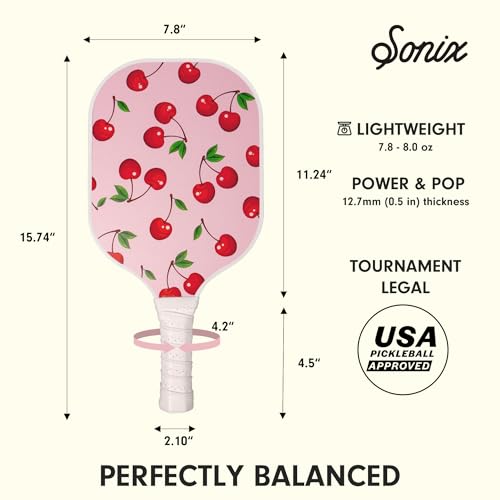 Sonix | USAPA Approved | Pickleball Paddles Set of 2 | Fiberglass Surface Pickle Ball Set with 2 Rackets, 4 Balls, & Bag | Cherry on Top