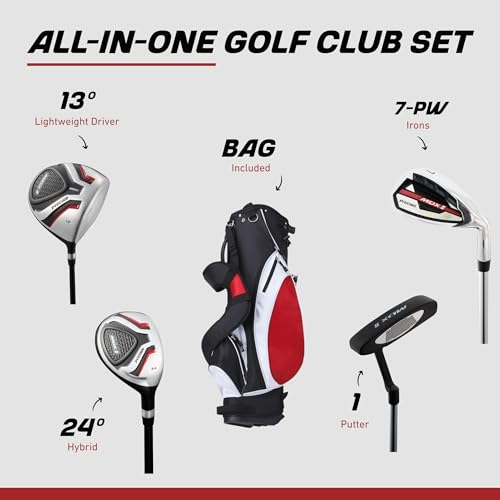 Precise Complete Teen Golf Club Set for Ages 13–16 – Includes Titanium Driver, Stainless Steel Hybrid, 7–PW Irons, Putter, Stand Bag & 3 Headcovers – Graphite/Steel Shafts - Right Hand