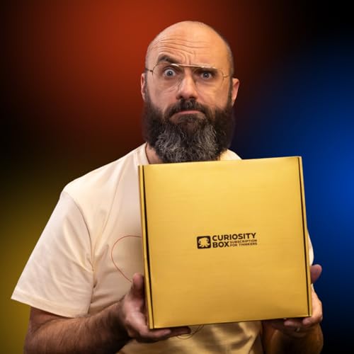 The Curiosity Box Science Gadgets for Teenagers and Adults, STEM Collection with Gyroscope, Astonishing Ruler, Soma Cube, Solar System Decals, Art Forms in Nature Book + Vsauce Vice T-Shirt (3XL)