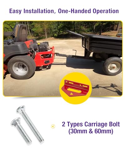 Zero Turn Mower Tow Hitch, 1/4"(6mm) Thick Heavy Duty Steel Universal Lawn Trailer Hitch 2"-5.1" Hole Center, Versatile Chain Slot Rugged Steel with Carriage Bolt Hardware Red