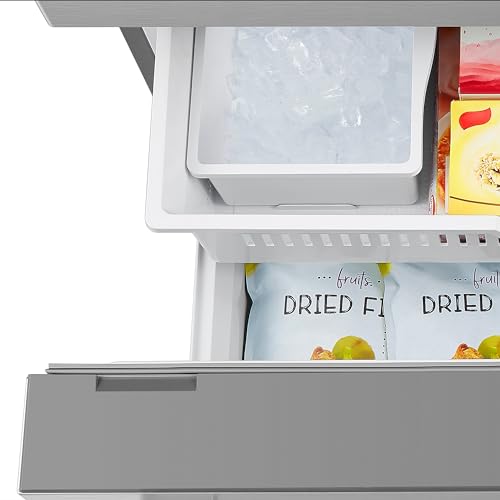 DUURA Elite DE210FDBMDSS Refrigerator Built in with French Doors Adjustable Glass Shelves Dual Drawer Bottom Freezer with Ice Maker, LED Interior Light and Stainless Steel Exterior, 36-Inch, Metallic