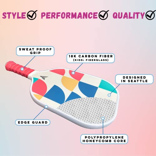 Carbon Fiber Pickleball Paddles with Cushion Comfort - Cactus Design Pickleball Paddle Cushion Grip with Polypropylene Honeycomb Core, Lightweight Adult Paddles with Paddle Cover