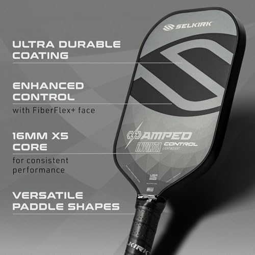 Selkirk Sport Amped Control Pickleball Paddle | Assembled in the USA | Next-Gen FiberFlex+ Face & Ultra Durable Spin Coating | 16mm X5 Core for Unrivaled Precision & Control | Invikta Lightweight Gray