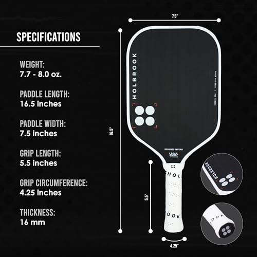 Holbrook Power Pro Elite Pickleball Paddle: USAPA Approved, Carbon Fiber Surface, Power, Control, Spin, Edgecraft Foam Polypropylene Honeycomb Core - 16mm