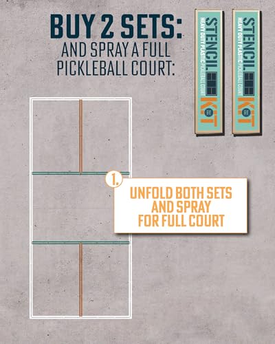 STENCILIT Pickleball Court Stencil Kit for Concrete - Thick Plastic, Half-Court Kit for Driveway & Concrete, Reusable, Easy Assembly, for a 44’ Long and 20’ Wide Court